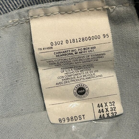 Vintage Carhartt Jeans Size 44x32 Straight Fit Heavyweight 5-Pocket B998 DST - Picture 4 of 9